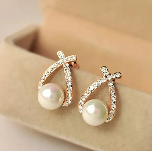 Elegant Pearl Earrings with Brilliant Cubic Zirconia Crystals for Women