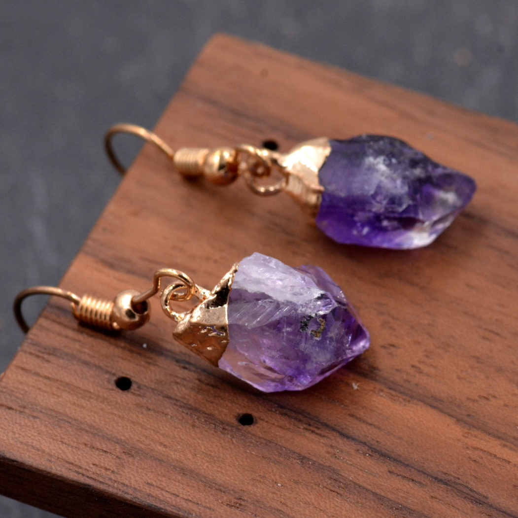 Elegant Raw Amethyst Earrings with Natural Design