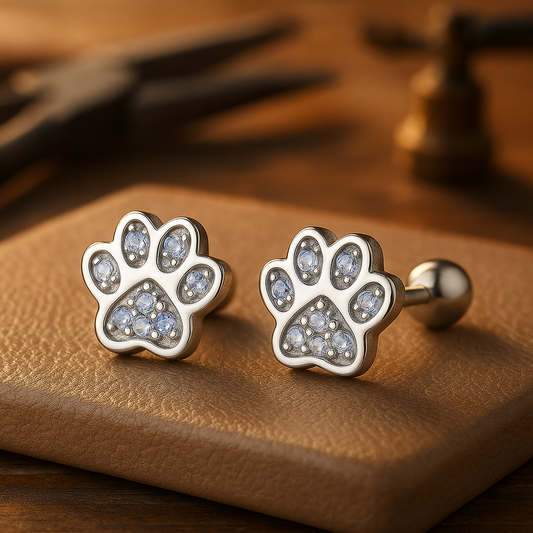 Brilliant Paw Print Earrings with Sparkling Crystals