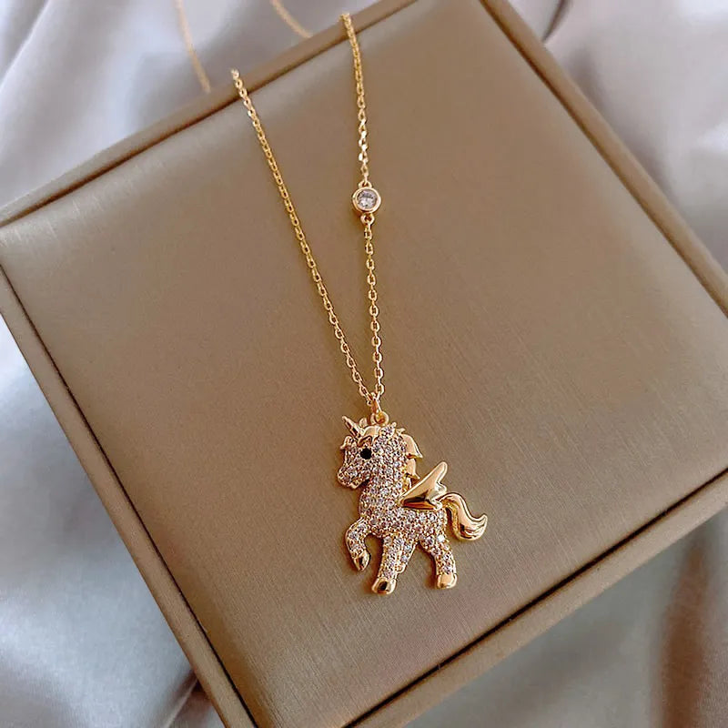 Unicorn Necklace with Sparkling Cubic Zirconia and Delicate Fairy Tale Design