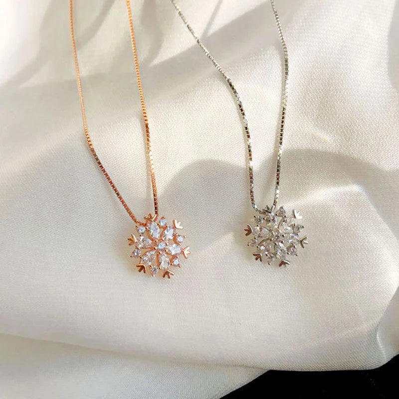 Sparkling Snowflake Crystal Necklace with Brilliant Cubic Zirconia