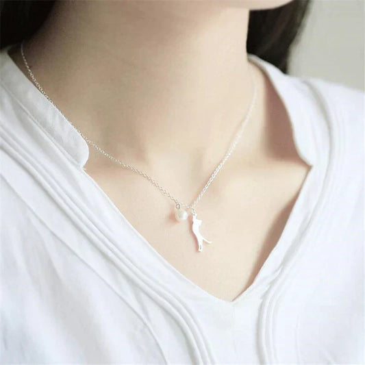 Climbing Cat Pendant Necklace with Bead
