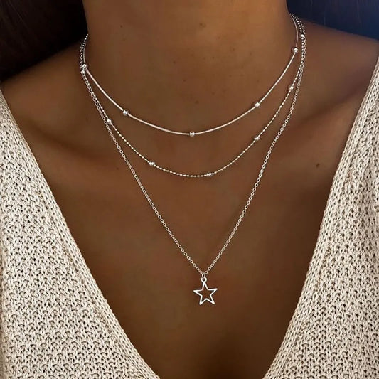 Delicate Multi-Layer Necklace with Pearls and Star Pendant