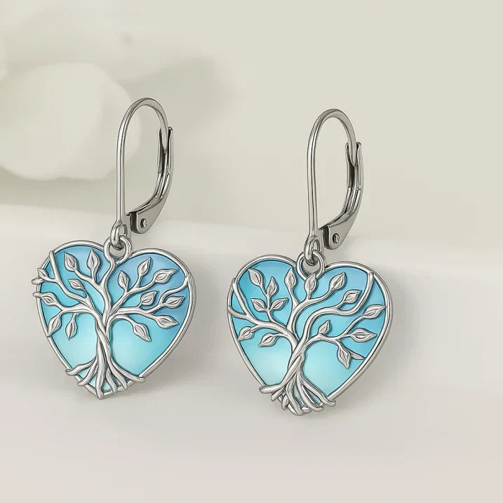 Turquoise Earrings with a Tree of Life Design