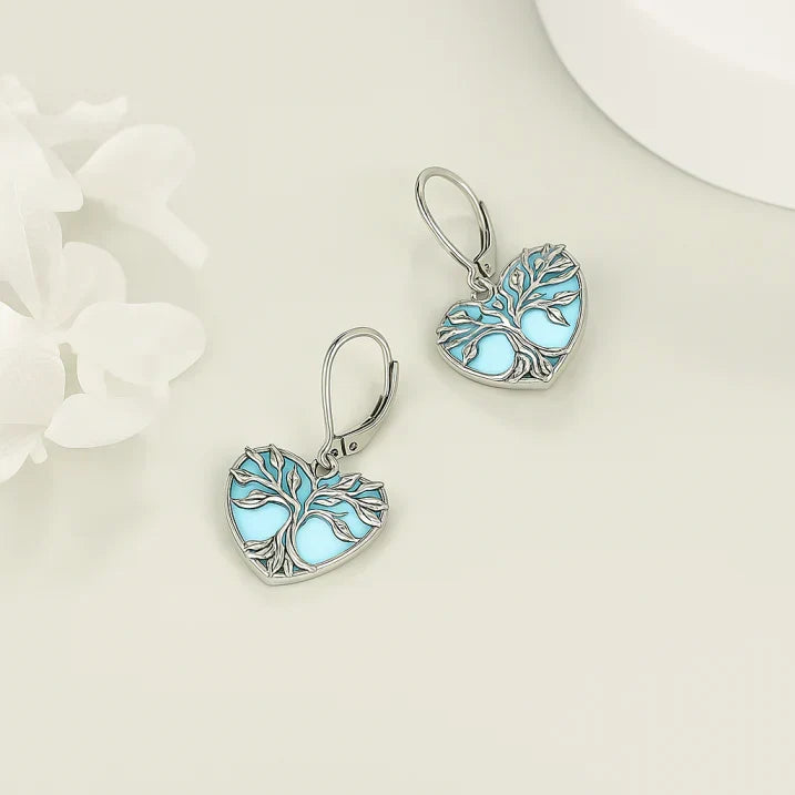 Turquoise Earrings with a Tree of Life Design