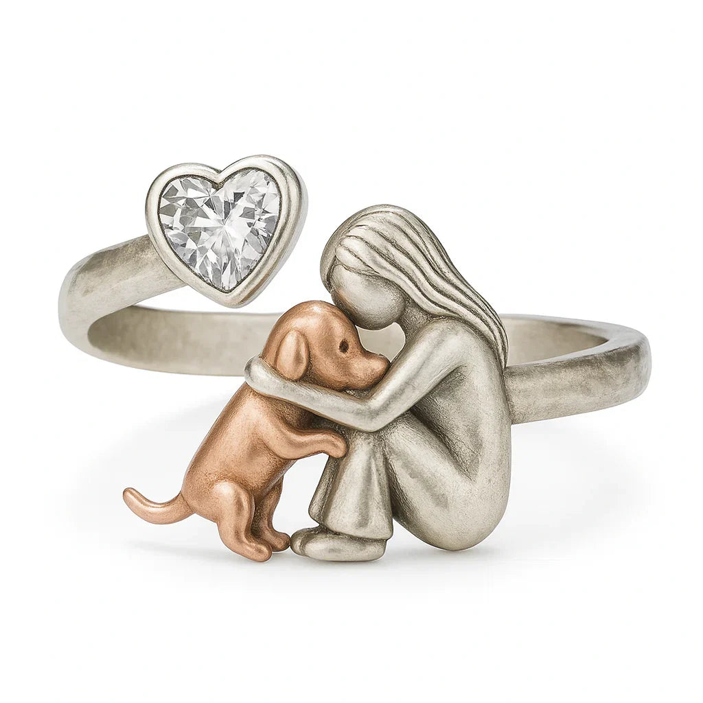 Open Ring "Unconditional Love" with Heart-Shaped Cubic Zirconia