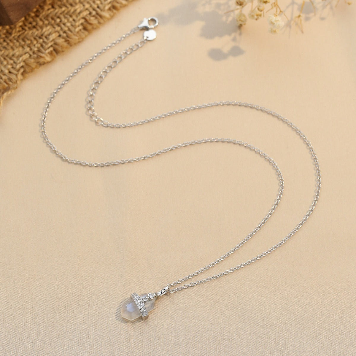 Sparkling Moonstone Necklace with Cubic Zirconia and Faceted Pendant