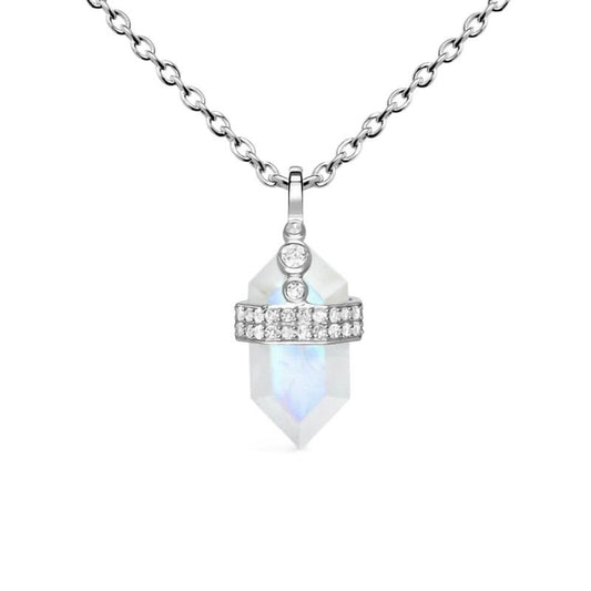 Sparkling Moonstone Necklace with Cubic Zirconia and Faceted Pendant