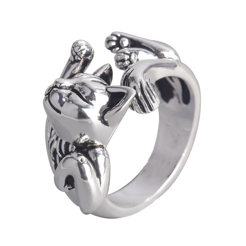 Adjustable Stainless Steel Ring — Sleeping Cat Design
