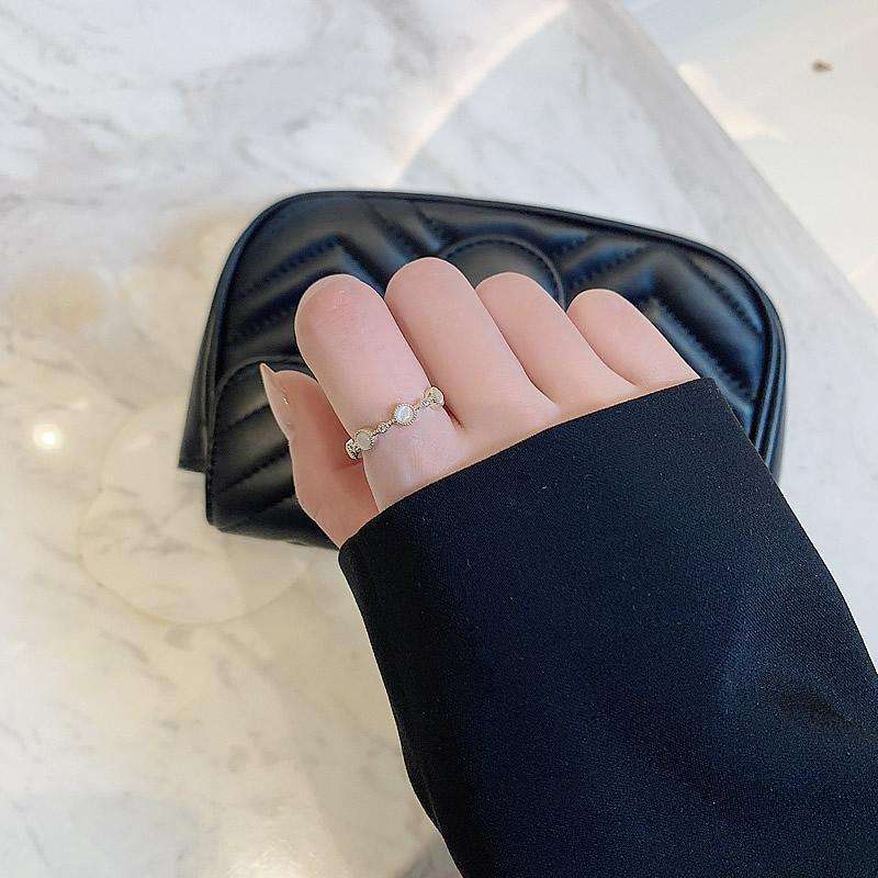 Adjustable Open Stainless Steel Ring with Milky Opal