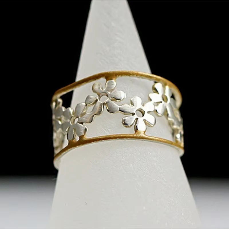Adjustable Rings with Cluster and Floral Cutout Design