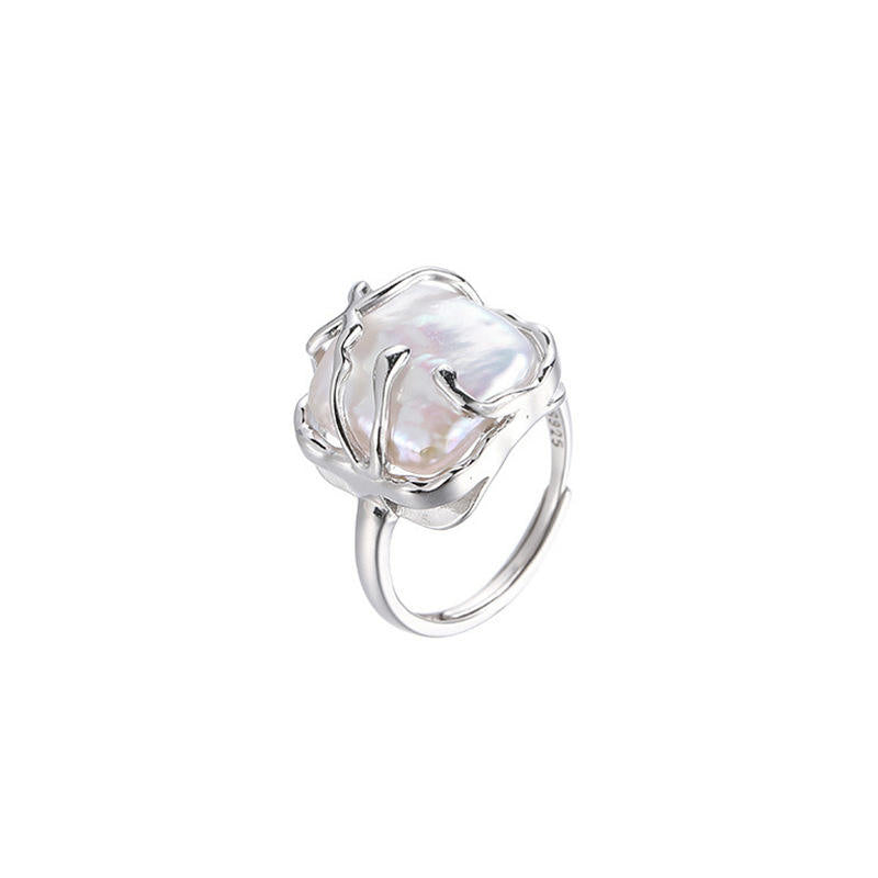 Vintage Stainless Steel Ring with Natural Pearl