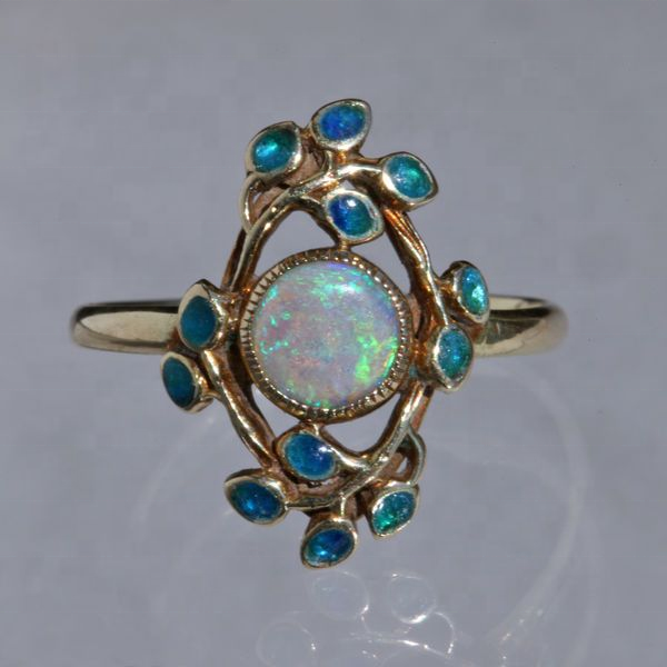 Vintage Floral Ring with Opal and Turquoise Stones