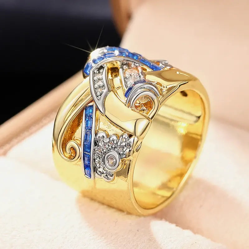 Vintage Gold Ring with Blue Cubic Zirconia