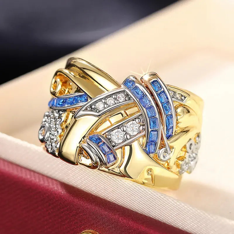 Vintage Gold Ring with Blue Cubic Zirconia