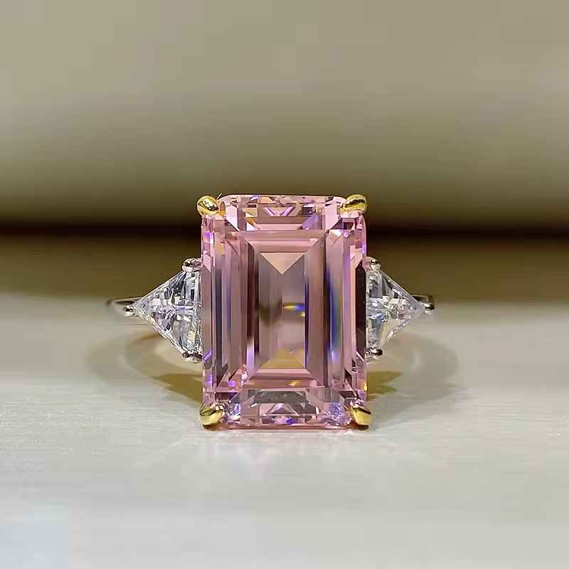 Stainless Steel Ring with Emerald-Cut Crystal
