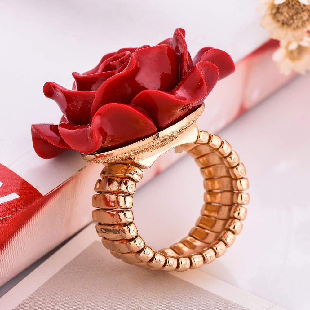 Red Rose Ring with Gold Band