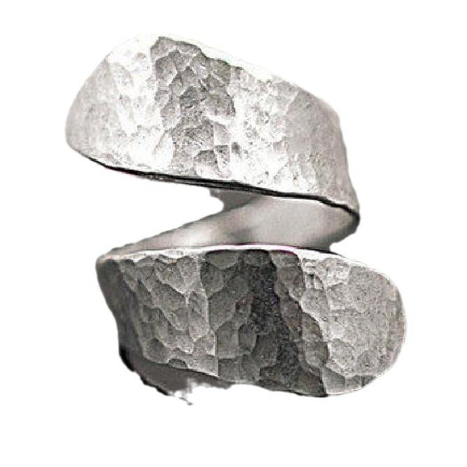 Adjustable Silver Ring with Hammered Design