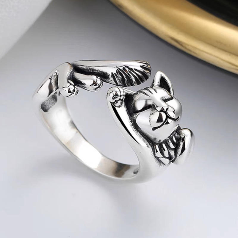 Adjustable Stainless Steel Ring — Sleeping Cat Design