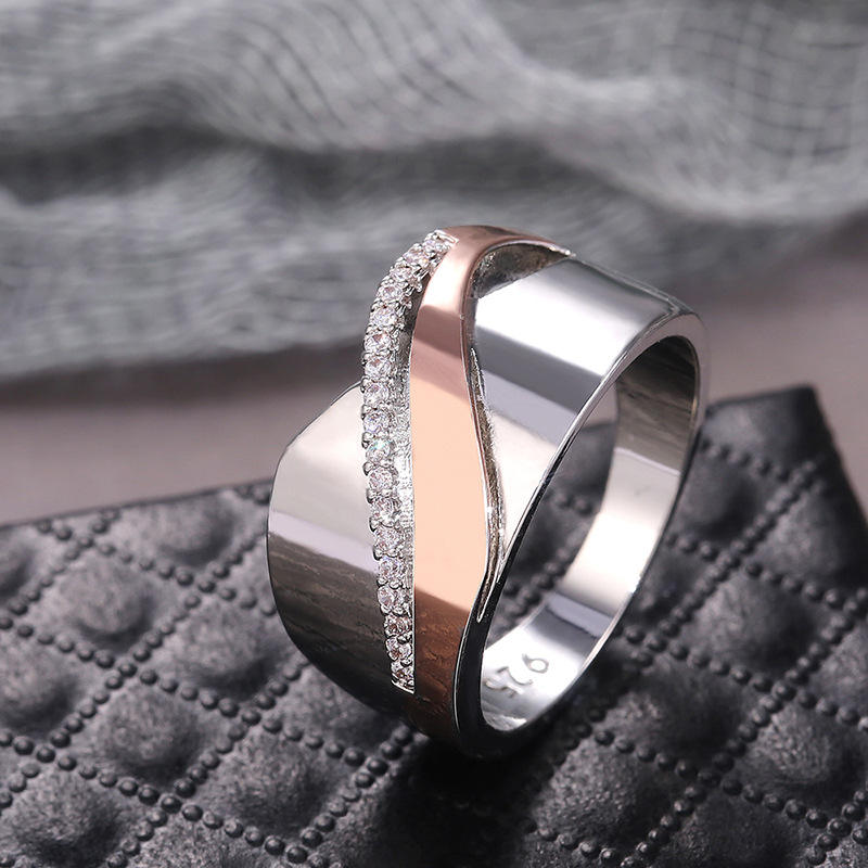 Two-Tone Steel Ring with Cubic Zirconia