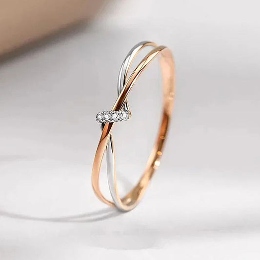 Elegant Women's Rose Gold and Silver Ring with Diamonds