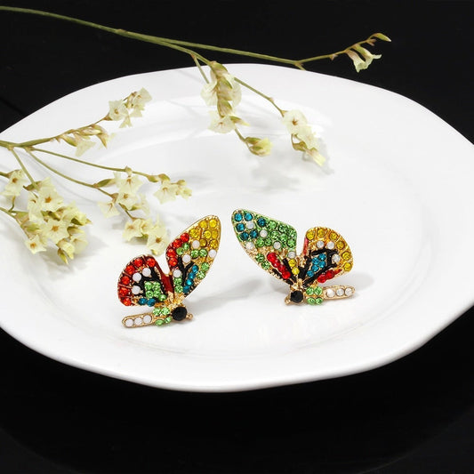 Colourful butterfly earrings with sparkling gemstones