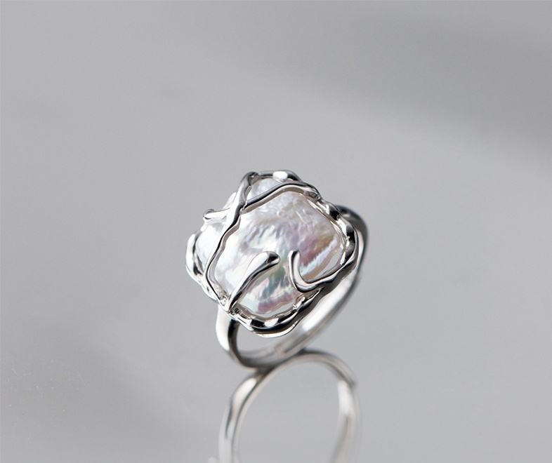 Vintage Stainless Steel Ring with Natural Pearl
