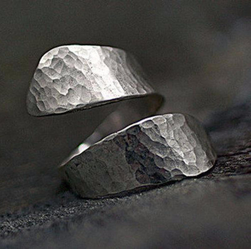Adjustable Silver Ring with Hammered Design