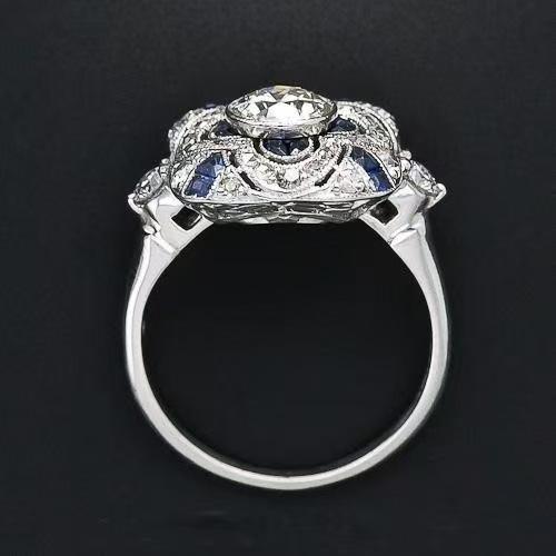 Silver Art Deco Ring with Blue Cubic Zirconia