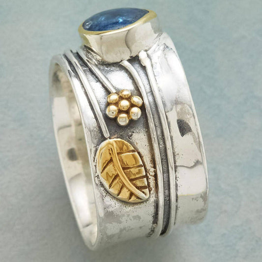 Boho Meditation Ring with Sapphire Cabochon