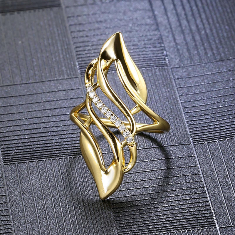 Architectural Design Ring with Two-Tone Cubic Zirconia