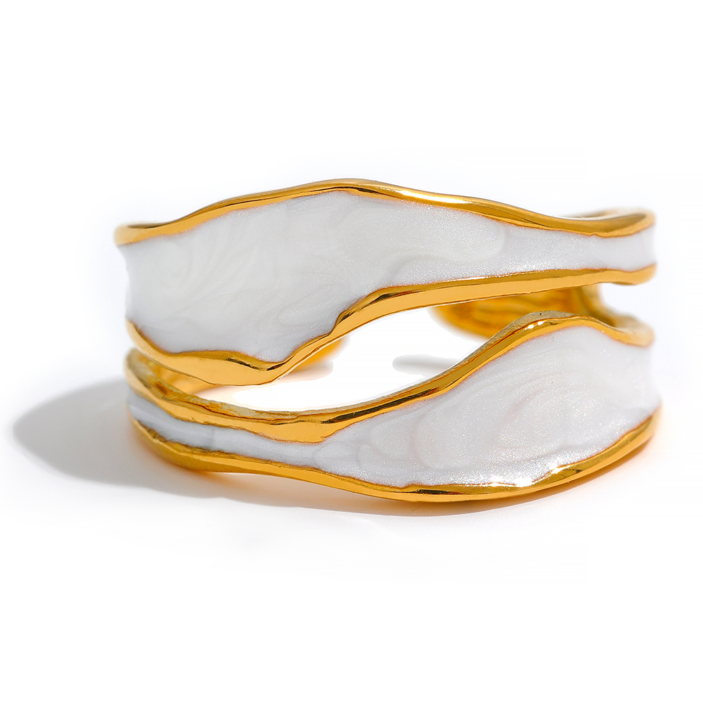Stainless Steel Ring with White Enamel