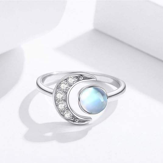 Stainless Steel Moon Ring with Moonstone