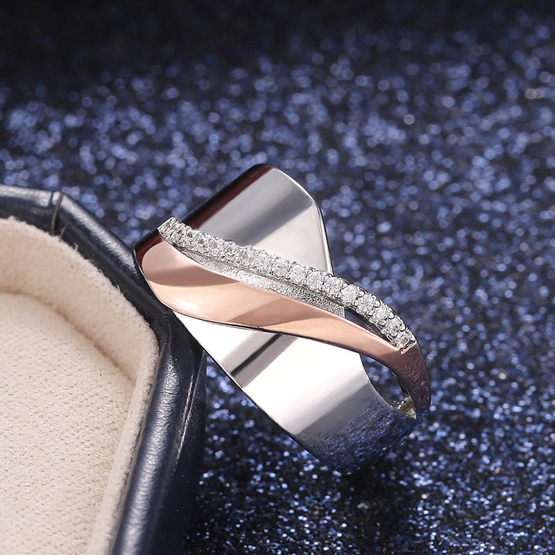 Two-Tone Steel Ring with Cubic Zirconia