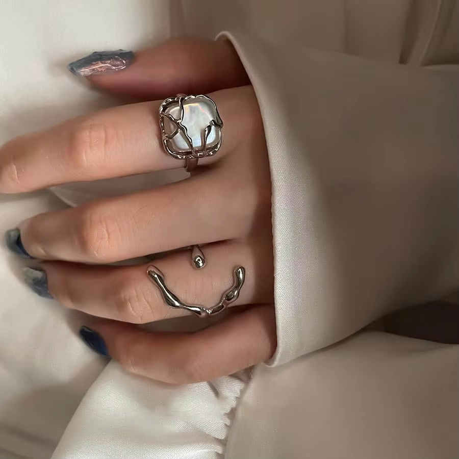 Vintage Stainless Steel Ring with Natural Pearl