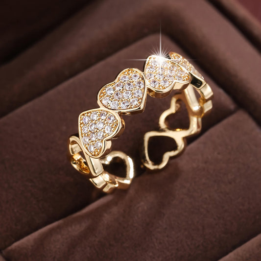 Hearts Ring with Sparkling Crystals