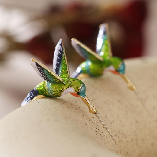 Exotic hummingbird enamel earrings with a unique design
