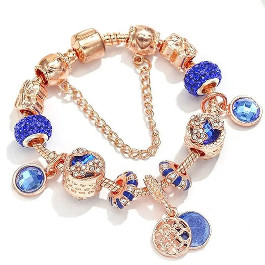 Bracelet in two shades of pink with two sparkling blue crystals