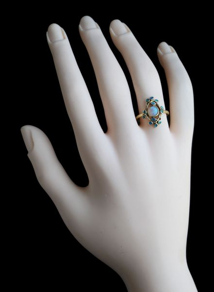 Vintage Floral Ring with Opal and Turquoise Stones