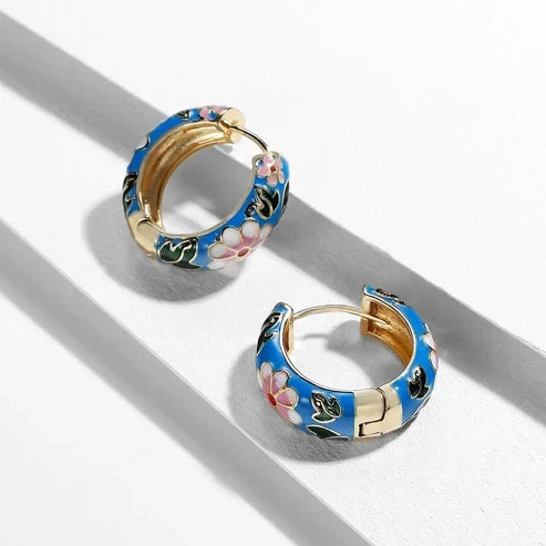 Elegant floral hoop earrings: vibrant enamel earrings with a floral pattern