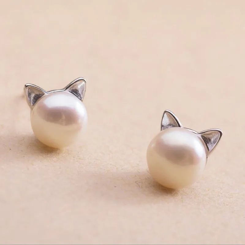 Fun Cat Earrings Made with Freshwater Pearls for Cat Lovers