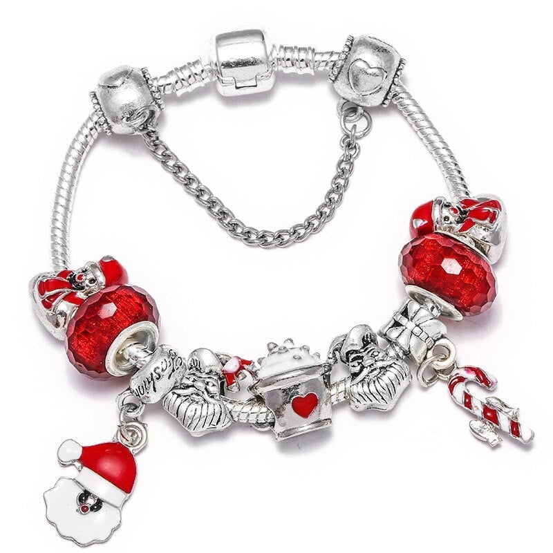 Festive Christmas Bracelet with Red Crystals and Santa Claus Charms