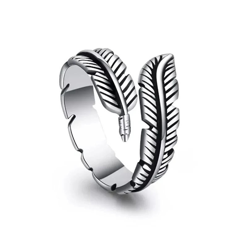 Vintage Feather Ring in Stainless Steel