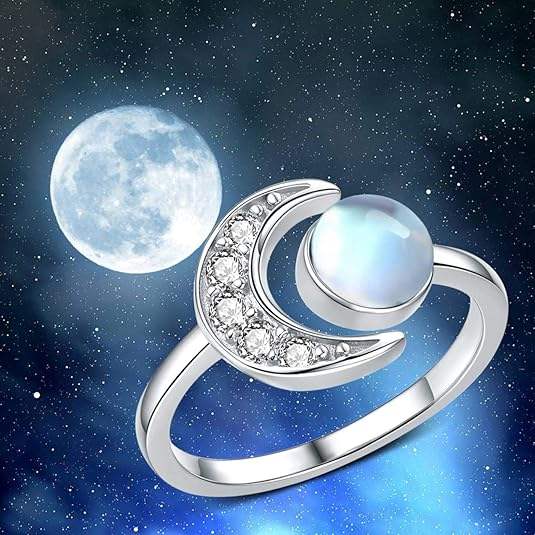 Stainless Steel Moon Ring with Moonstone