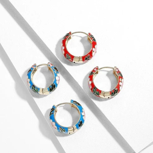 Elegant floral hoop earrings: vibrant enamel earrings with a floral pattern