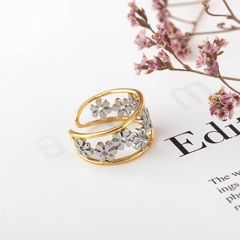 Adjustable Rings with Cluster and Floral Cutout Design