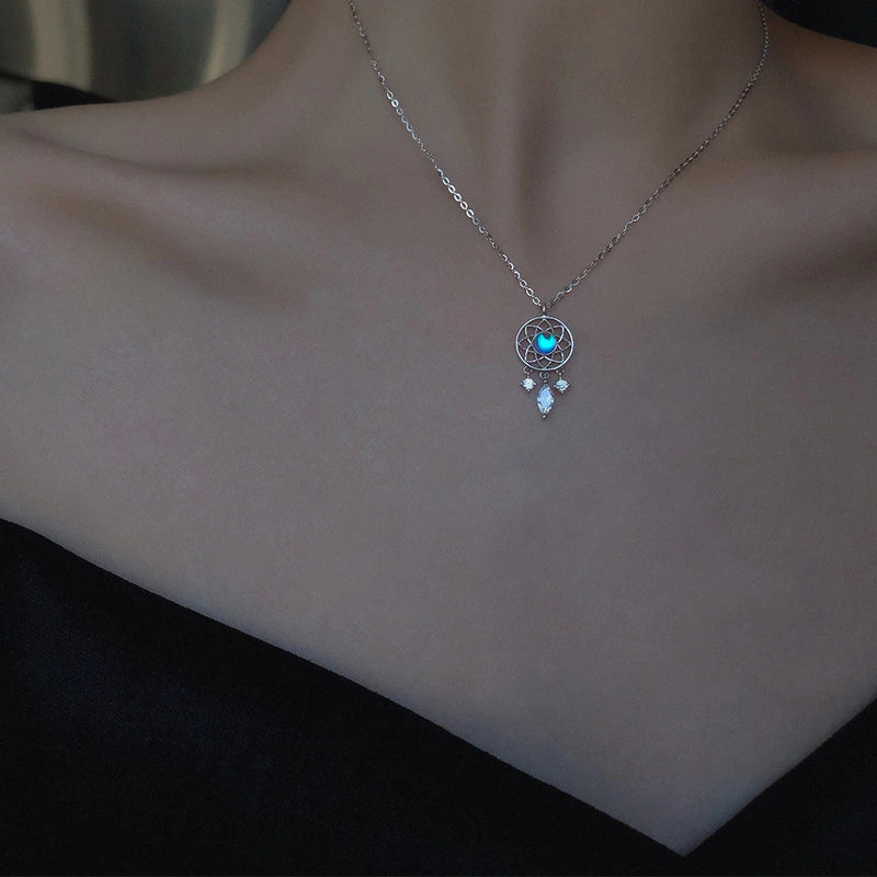 Sparkling Moonstone Dreamcatcher Necklace with Brilliant Cubic Zirconia Details