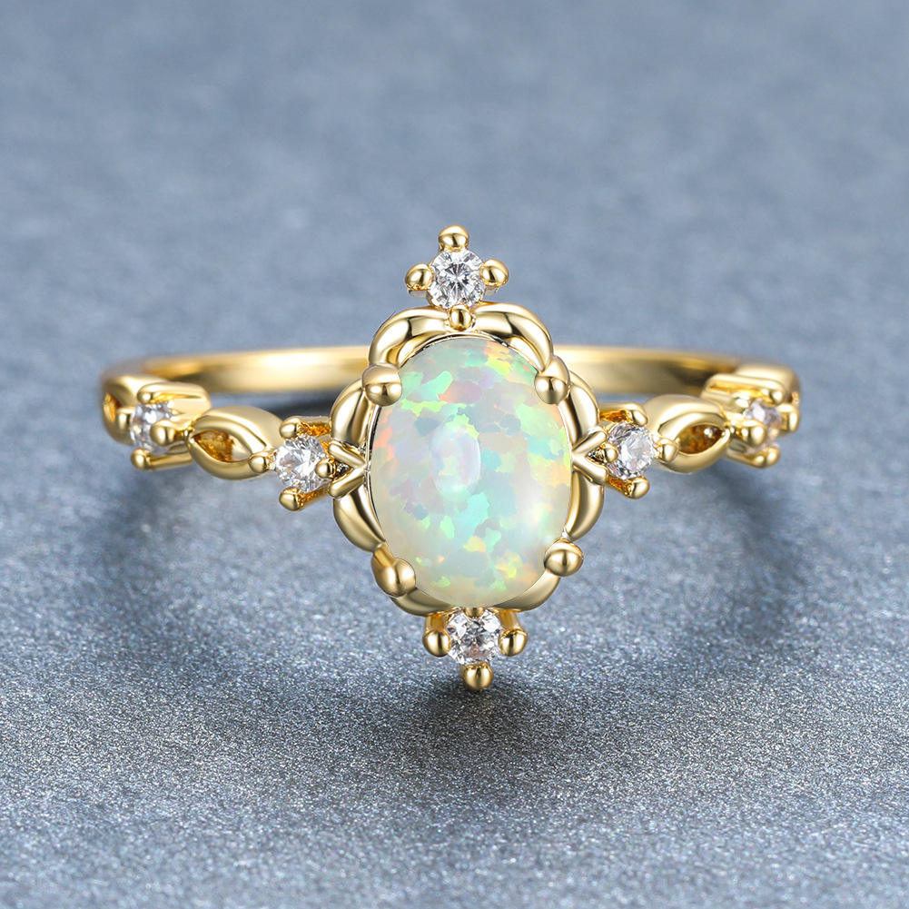 Elegant Vintage Ring with Opal and Cubic Zirconia