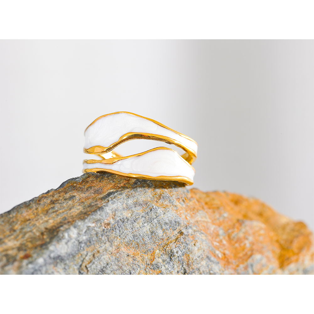 Stainless Steel Ring with White Enamel