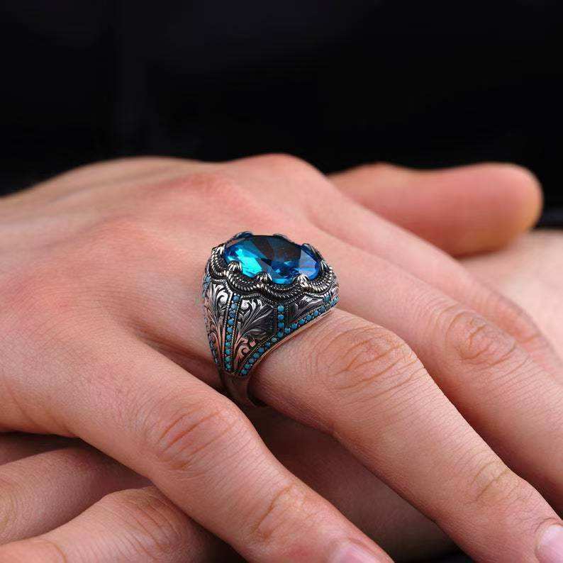 Artisan Vintage Ring with Blue Stone